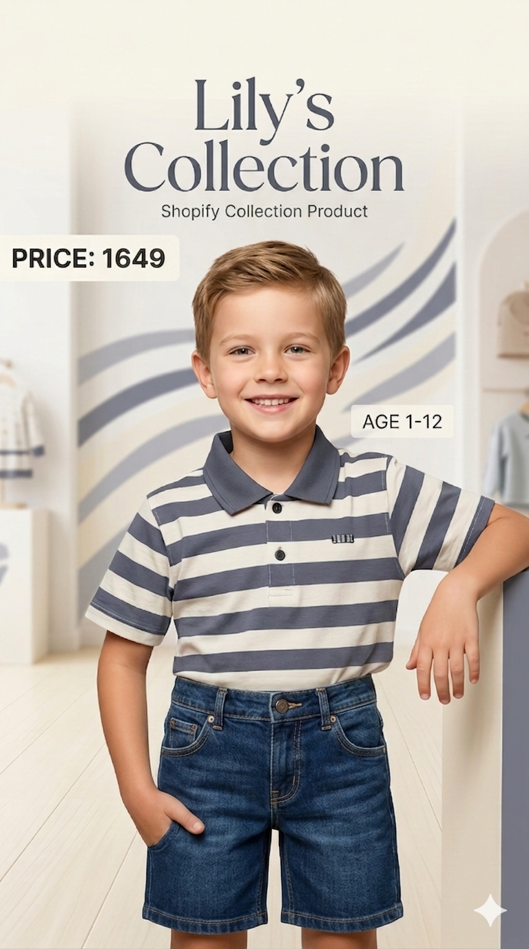 Boys Polo shirt & Jeans Nicker Twin Set (Age 1–12) – Soft & Comfortable Summer Wear