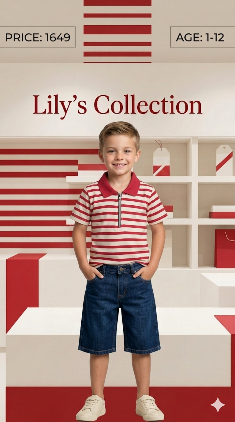 Boys Polo shirt & Jeans Nicker Twin Set (Age 1–12) – Soft & Comfortable Summer Wear